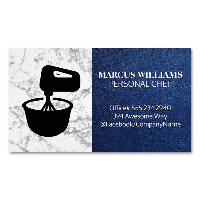Mixing Bowl | Blue Leather Marble Business Card Magnet (Front)