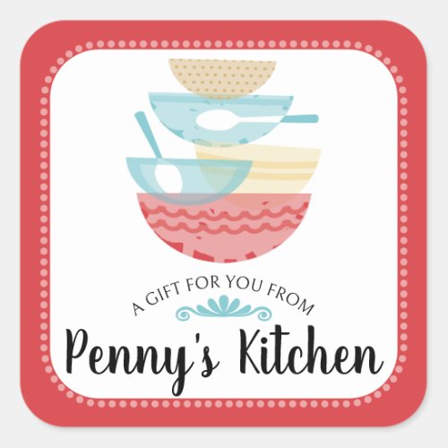 Mixing bowls from the kitchen of personalized square sticker