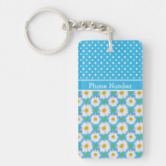 Mix'n'match Polka Dot and Daisy Patterns on Blue Keychain