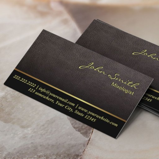 Customizable Darker Leather Texture Mixologist Business Card