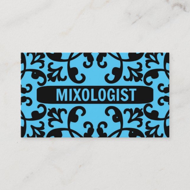 Mixologist Blue Damask Business Card (Front)