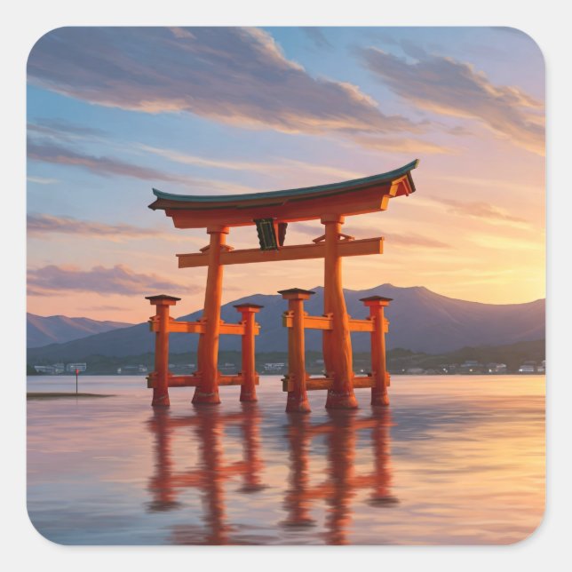 Miyajima Floating Torii Itsukushima Shrine Travel Square Sticker (Front)