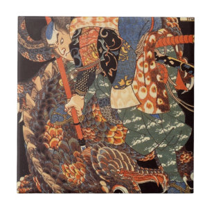 Miyamoto Musashi Painting c. 1800's Ceramic Tile