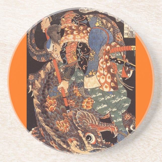 Miyamoto Musashi Painting c. 1800's Sandstone Coaster (Front)