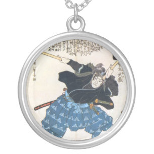 Miyamoto Musashi Painting, c. 1800's Silver Plated Necklace