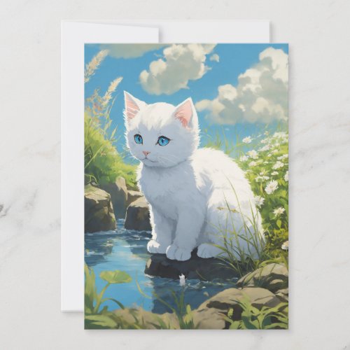  Miyazaki_Inspired White Kitty Art Holiday Card