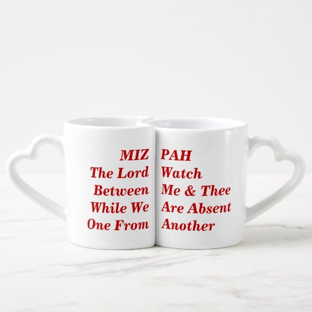 Mizpah biblical text quotation coffee mug set (Back Nesting)