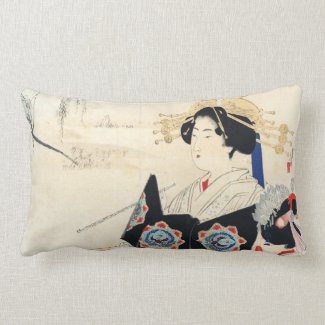 Mizuno Toshikata Courtesan and Maid oriental art Lumbar Pillow