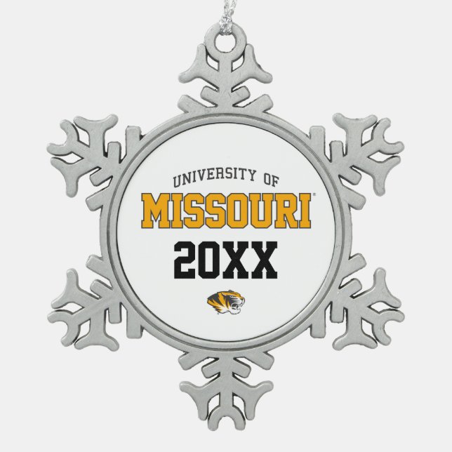 Mizzou Family Pride Snowflake Pewter Christmas Ornament (Front)
