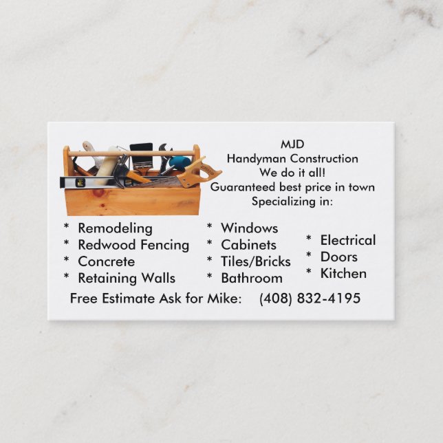 MJD image 2, MJDHandyman ConstructionWe do it a... Business Card (Front)