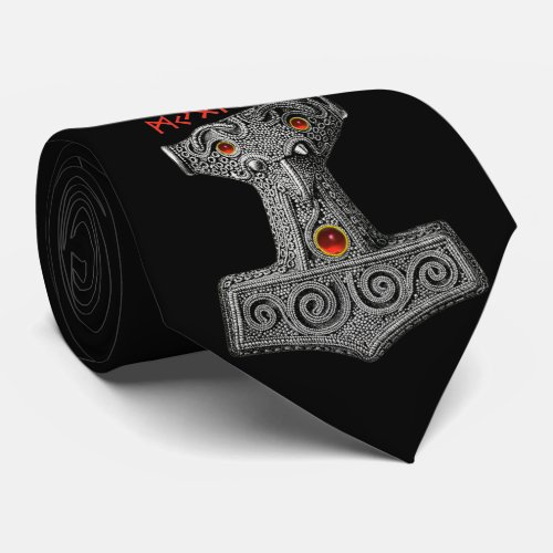 MJOLNIR Hammer of Thor Viking Mythology Black Neck Tie