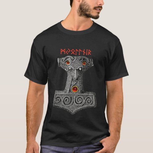 MJOLNIR Hammer of Thor Viking Mythology Black T_Shirt