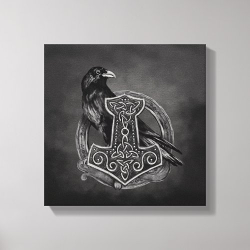 Mjolnir _ The hammer of Thor and raven Canvas Print