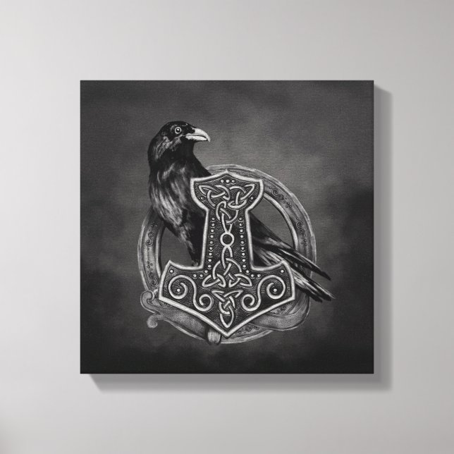 Mjolnir - The hammer of Thor and raven Canvas Print (Front)