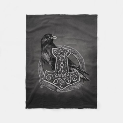 Mjolnir _ The hammer of Thor and raven Fleece Blanket