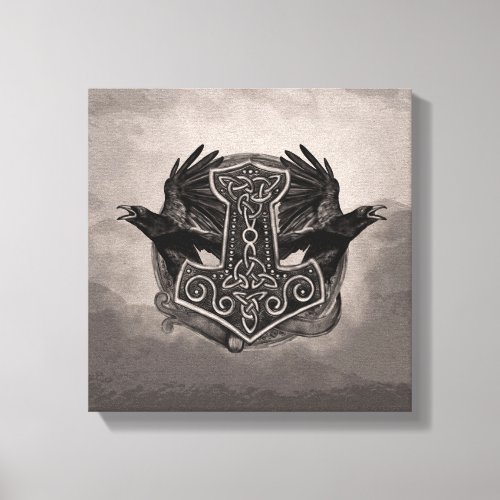 Mjolnir The hammer of Thor and ravens Canvas Print