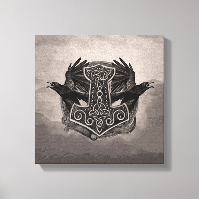 Mjolnir The hammer of Thor and ravens Canvas Print (Front)