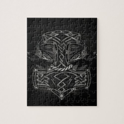 Mjolnir _ The hammer of Thor and Ravens Jigsaw Puzzle