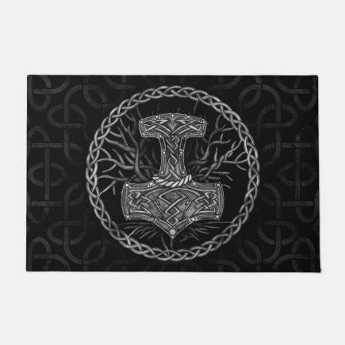 Mjolnir _ The hammer of Thor and Tree of life Doormat
