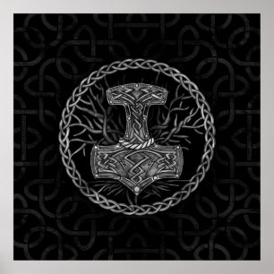 Mjolnir - The hammer of Thor and Tree of life Poster