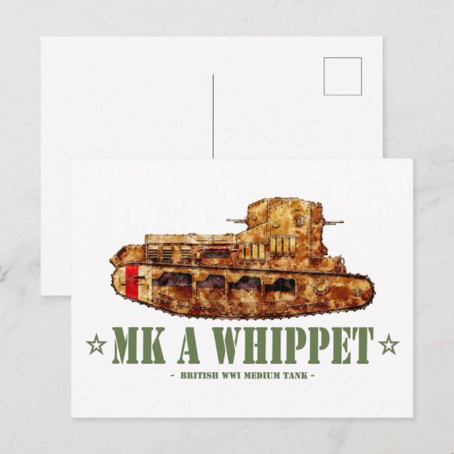 MK A Whippet World War One British Medium Tank WWI Postcard (Front/Back)