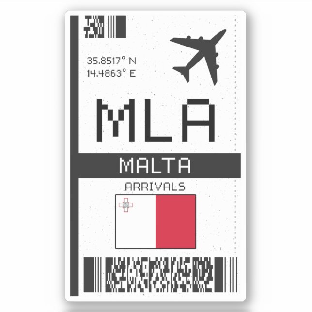 MLA Malta Boarding Pass - Airport Travel Sticker (Front)