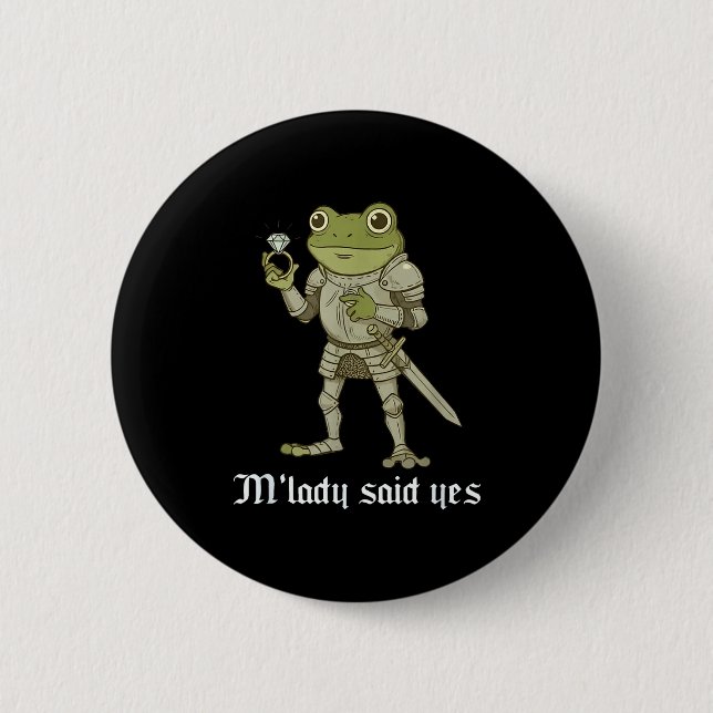 M'lady Said Yes Funny Frog Couple Matching  Button (Front)