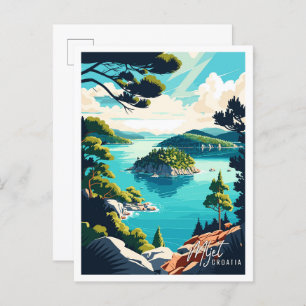 Mljet Croatia vintage travel illustration Postcard