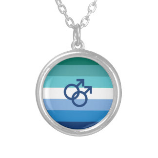 MLM Gay Male Pride Flag Silver Plated Necklace