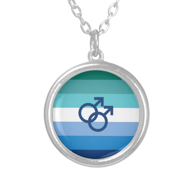 MLM Gay Male Pride Flag Silver Plated Necklace (Front)