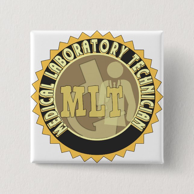 MLT BADGE MEDICAL LABORATORY TECHNICIAN PINBACK BUTTON (Front)