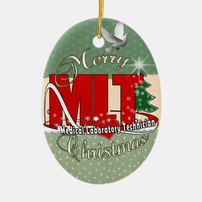 MLT CHRISTMAS MEDICAL LABORATORY TECH CERAMIC ORNAMENT (Front)