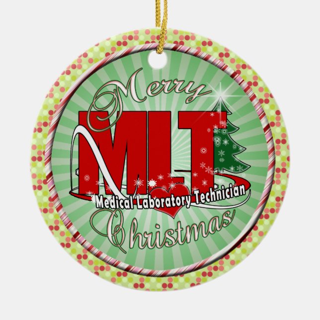 MLT CHRISTMAS MEDICAL LABORATORY TECH CERAMIC ORNAMENT (Front)