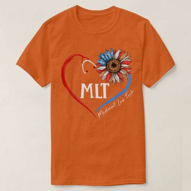MLT Medical Lab Tech USA Sunflower Stethoscope Hea T-Shirt (Design Front)