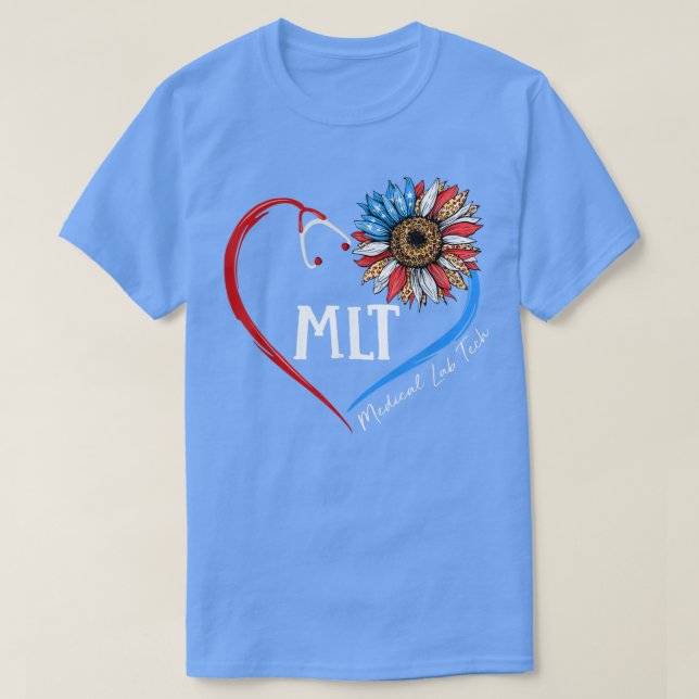 MLT Medical Lab Tech USA Sunflower Stethoscope Hea T-Shirt (Design Front)