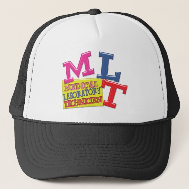 MLT WHIMSICAL FUN ACRONYM LETTERS LABORATORY TRUCKER HAT (Front)