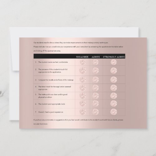 MM Model Feedback Form Makeup Rose Esthetician Lux Invitation