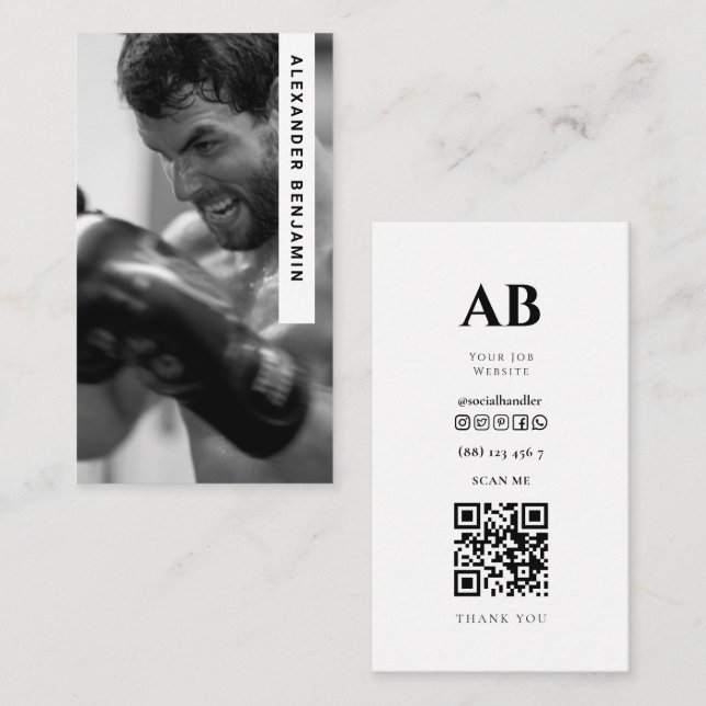 MMA Coach  & Trainer Photo QR Code Business Card (Front/Back)