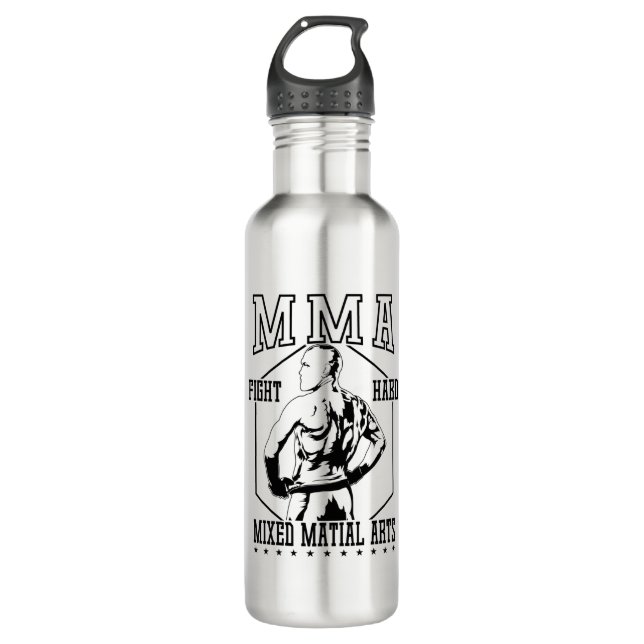MMA "Fight Hard" fighter Stainless Steel Water Bottle (Front)