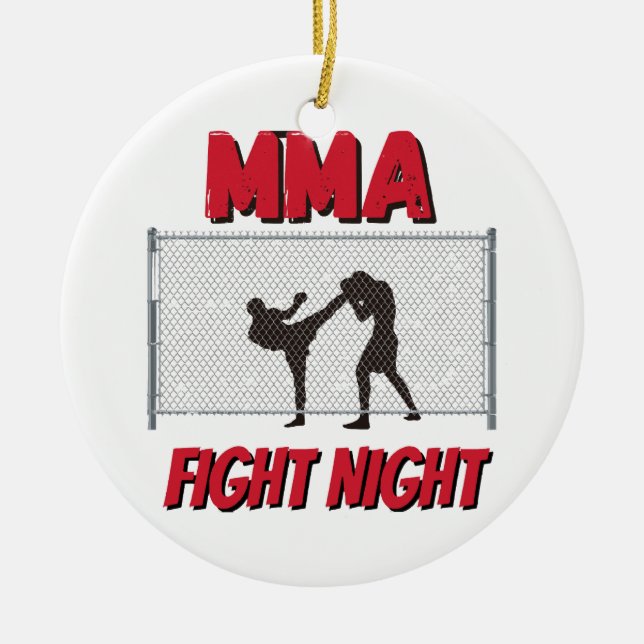 MMA Fight Night text and Silhouette of Two Fighter Ceramic Ornament (Front)