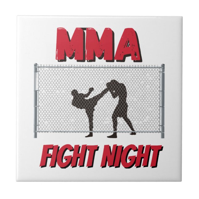 MMA Fight Night text and Silhouette of Two Fighter Ceramic Tile (Front)