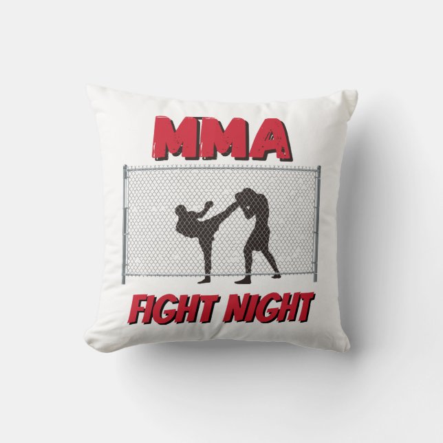 MMA Fight Night text and Silhouette of Two Fighter Throw Pillow (Front)