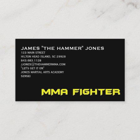 Mma Fighter Business Card Yellow On Black