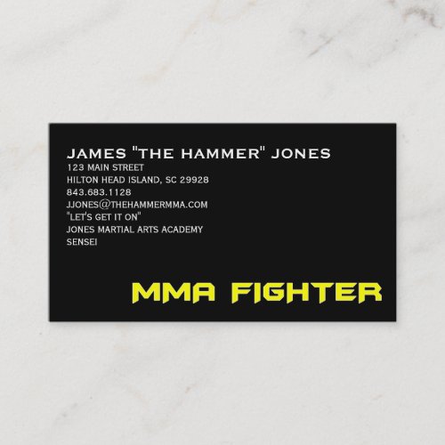 MMA FIGHTER BUSINESS CARD YELLOW ON BLACK