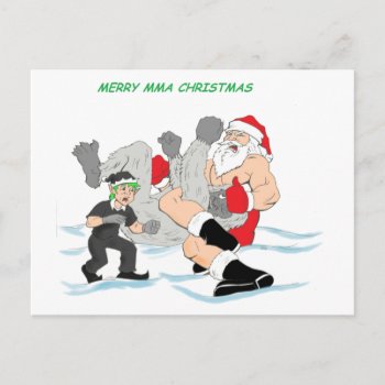 Mma Santa Vs Snowmonster Holiday Postcard by Crushtoondesigns at Zazzle