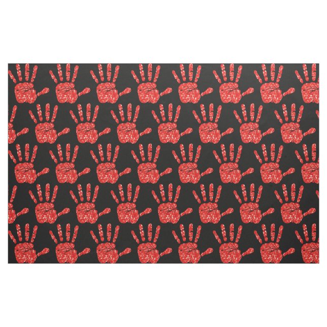 MMIW Red Hand Jeweled Pattern Black Fabric (Fat Quarter)