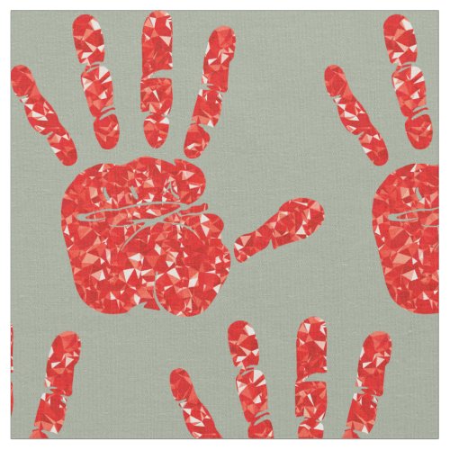 MMIW Red Hand Jeweled Pattern Grey Green Fabric