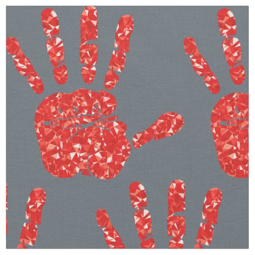 MMIW Red Hand Jeweled Pattern Slate Blue Grey Fabric
