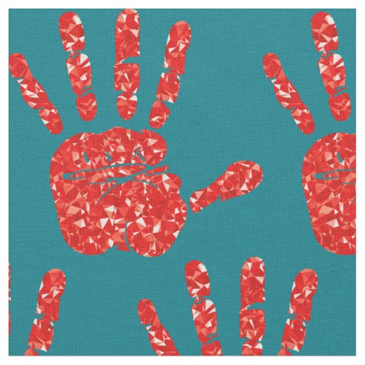 MMIW Red Hand Jeweled Pattern Turquoise Fabric