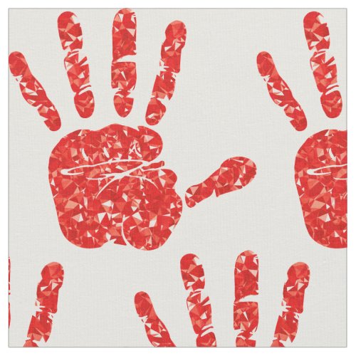 MMIW Red Hand Jeweled Pattern White Fabric